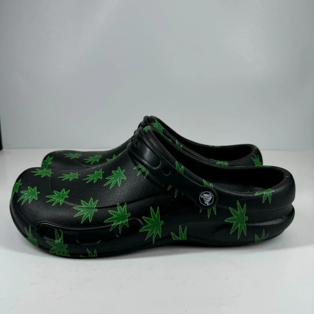 Crocs Bistro 420 Hemp Leaf Men's US 13 Black/Green Slip-Resistant Work Clogs